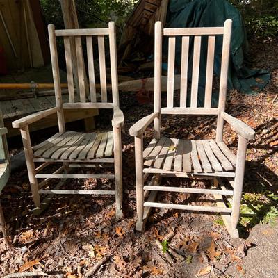 Pair Vintage Rustic Wood Rocking Chairs