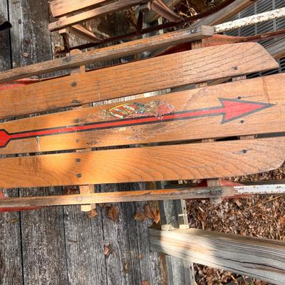 2 Antique Sleds, Ice Skates Lot