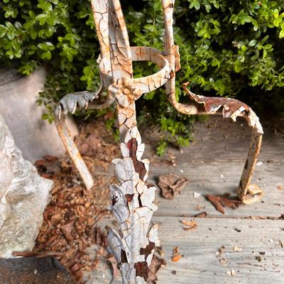 2 Antique Concrete Garden Cherubs, Cast Iron Plant Stand