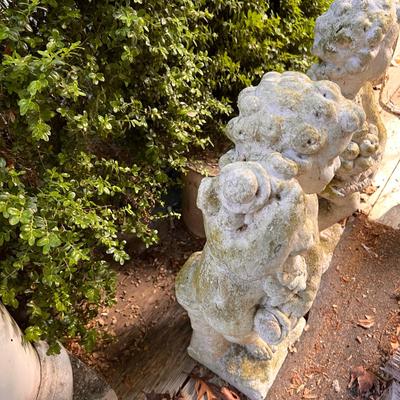 2 Antique Concrete Garden Cherubs, Cast Iron Plant Stand