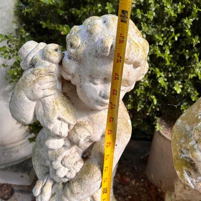 2 Antique Concrete Garden Cherubs, Cast Iron Plant Stand