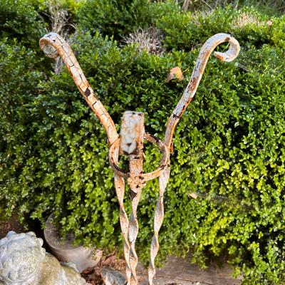 2 Antique Concrete Garden Cherubs, Cast Iron Plant Stand