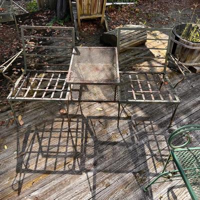 Vintage Wrought Iron Double Seat Table One Piece