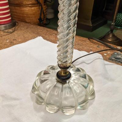 MCM Ruby Glass Font Oil Lamp w/ Clear Twisted Glass Column
