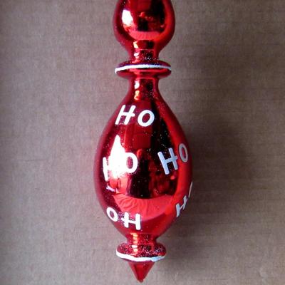 Lot 627:  Two Long Red HoHoHo Christmas Ornaments
