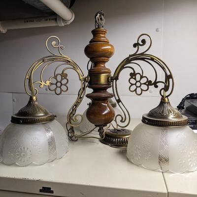 Vintage Wood, Brass Chandelier