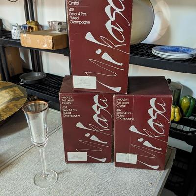 12 NIB Mikasa Crystal Champagne Glasses