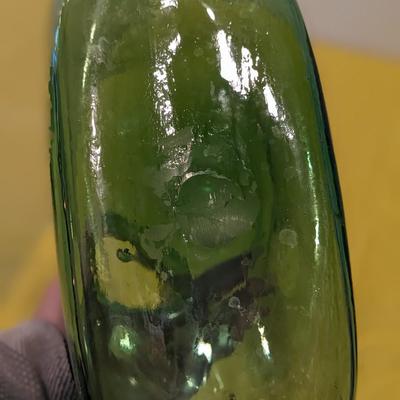 2 Blenko Emerald Green Glass Double Spout Water Bottle Carafe
