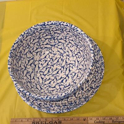 Italian Blue and White Ceramic Serving Platter & Bowl