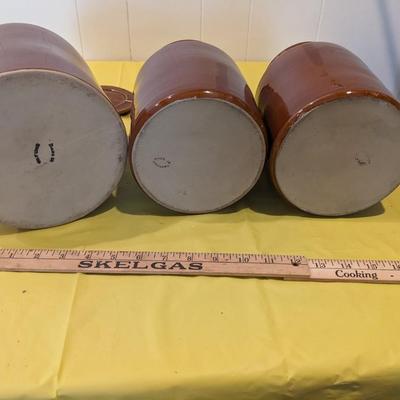 3 Vintage Brown Pottery Crocks