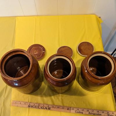 3 Vintage Brown Pottery Crocks