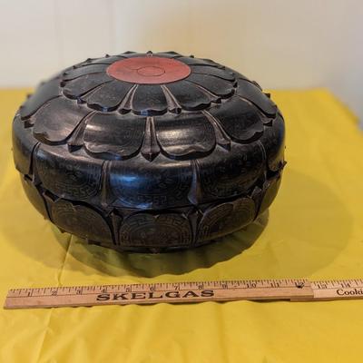 Large Wooden Hand Carved and Painted Covered Bowl