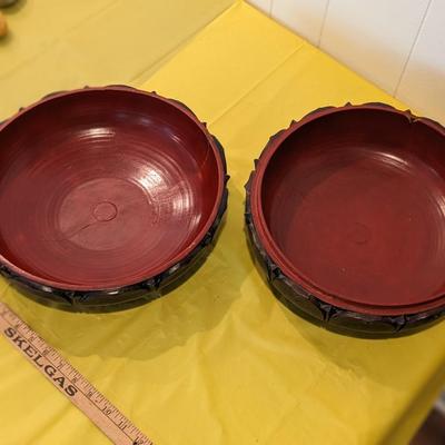 Large Wooden Hand Carved and Painted Covered Bowl