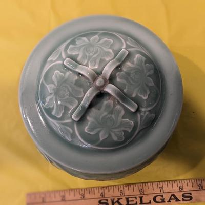 Vintage Handmade Celadon Tureen Covered Serving Bowl