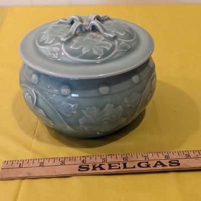 Vintage Handmade Celadon Tureen Covered Serving Bowl