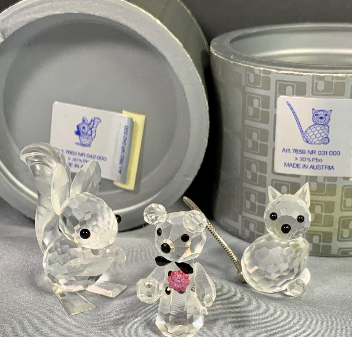 LOT36G Three Swarovski Crystal Critters a Bear without Box.Squirrel