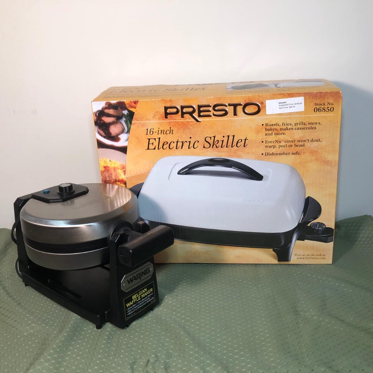 LOT 134M Presto 16Inch Electric Skillet 21511 NIB & Waring Belgian