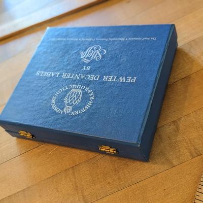 VINTAGE BOXED KIRK STIEFF HISTORIC NEWPORT R.I. PEWTER DECANTER LABELS