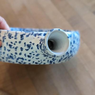Beautiful Blue over White Sponge Ware Single Handle Casserole French Baker