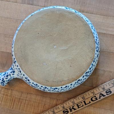Beautiful Blue over White Sponge Ware Single Handle Casserole French Baker