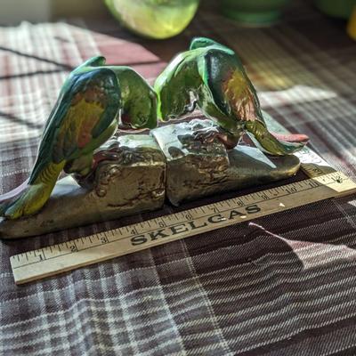 Antique Armor Bronze Clad Parrot Bookends