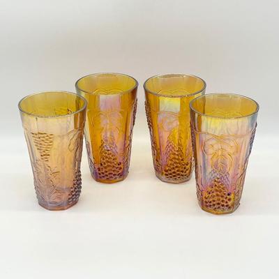 IMPERIAL INDIANA ~ Four (4) Carnival Amber Grape Iridescent Tumblers