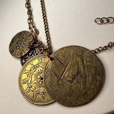 BRONZY LOOK 4 MEDALLION NECKLACE w/ CLOCK FACE â€œBOHMâ€