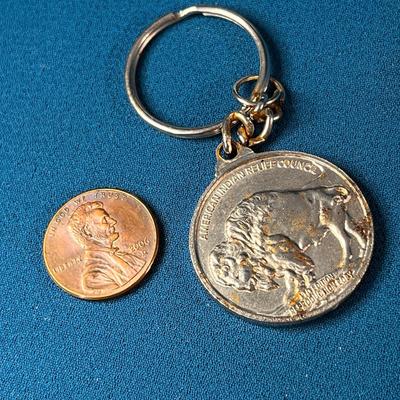SILVER TONE BUFFALO NICKEL REPRODUCTION KEY CHAIN AMER. INDIAN RELIEF 