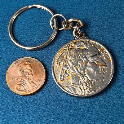 SILVER TONE BUFFALO NICKEL REPRODUCTION KEY CHAIN AMER. INDIAN RELIEF 