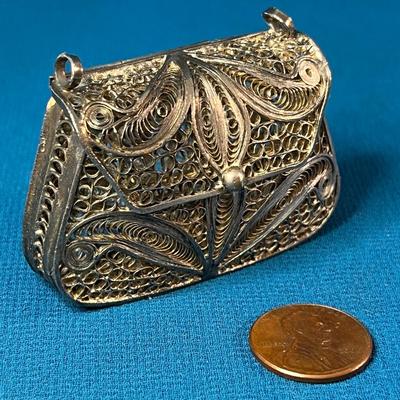 BEAUTIFUL SILVER? FILIGREE PURSE NECKLACE PENDANT 