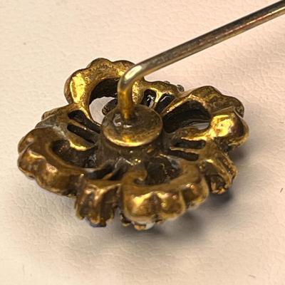 FANCY BLUE RHINESTONE FAUX PEARL STICK PIN FANCY END