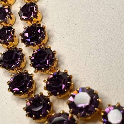 BEAUTIFUL HATTIE CARNEGIE DOUBLE STRAND PURPLE RHINESTONE NECKLACE