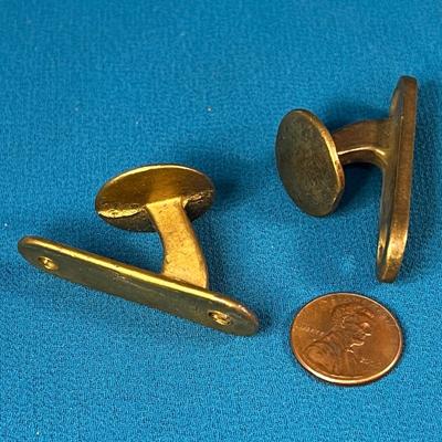 PAIR SMALL VINTAGE BRASS â€œBUTTONâ€ WALL HOOKS