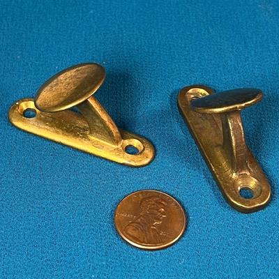 PAIR SMALL VINTAGE BRASS â€œBUTTONâ€ WALL HOOKS