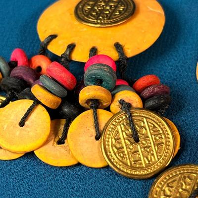 FUN TRIBAL COLORFUL WOOD, METAL DANGLY EARRINGS