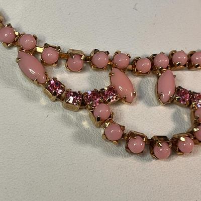PRETTY VINTAGE PINK RHINESTONE GLASS BEAD NECKLACE