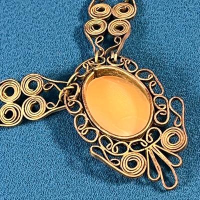 FANCY FILIGREE POSSIBLY REAL CAMEO PENDANT NECKLACE