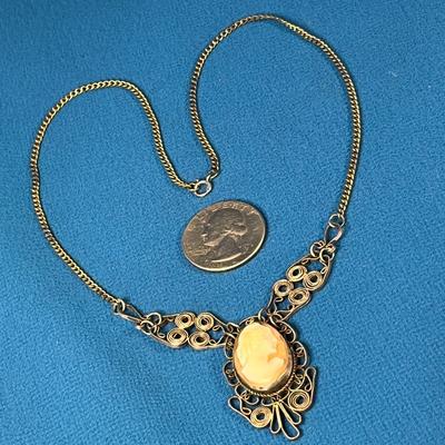 FANCY FILIGREE POSSIBLY REAL CAMEO PENDANT NECKLACE