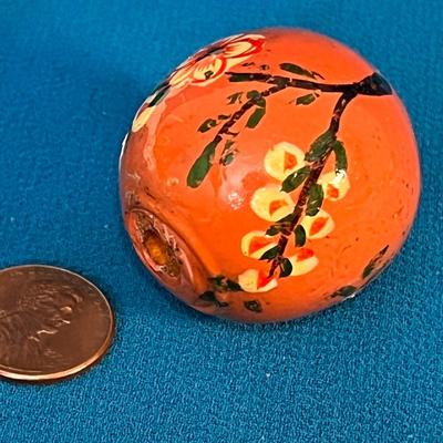 LARGE FLORAL PAINTED WOOD BEAD