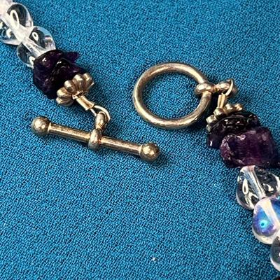 LOVELY PURPLE STONE, GLASS BEAD, LADY BUG PENDANT NECKLACE