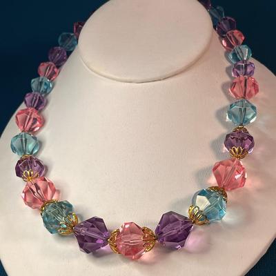 PRETTY GRADUATED PINK, BLUE, PURPLE FACETED BEAD NECKLACE BY  TRIFARI