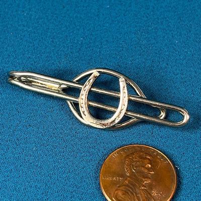 VINTAGE SILVER TONE HORSE SHOE TIE BAR TIE CLIP