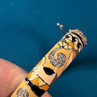 HINGED ENAMELED RHINESTONE 1920â€™s INFLUENCE BRACELET 