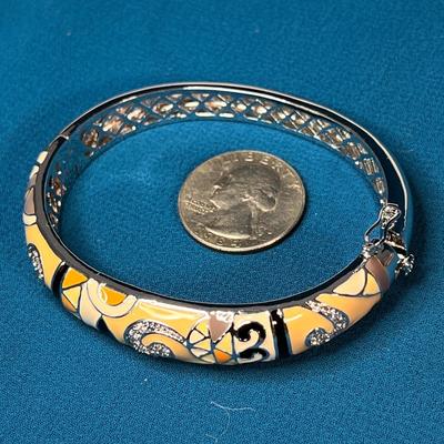 HINGED ENAMELED RHINESTONE 1920â€™s INFLUENCE BRACELET 