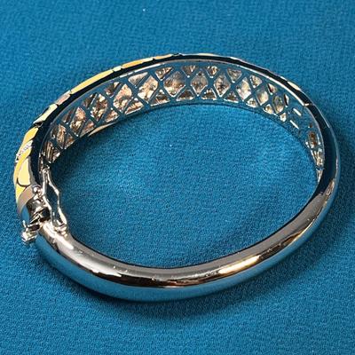 HINGED ENAMELED RHINESTONE 1920â€™s INFLUENCE BRACELET 