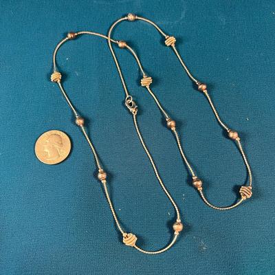 PRETTY SILVER TONE TWISTED CHAIN, BEAD NECKLACE 