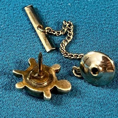 LIKELY SILVER with INSET TURQUOISE, CORAL, MOTHER OF PEARL TURTLE TIE TACK