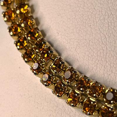 PRETTY VINTAGE GOLDEN ORANGE DOUBLE STRAND RHINESTONE NECKLACE
