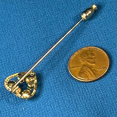 VINTAGE FAUX PEARL, CLEAR RHINESTONE HEART SHAPED STICK PIN