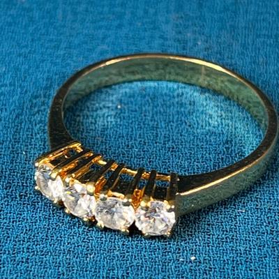 GOLD TONE, CLEAR RHINESTONES RING